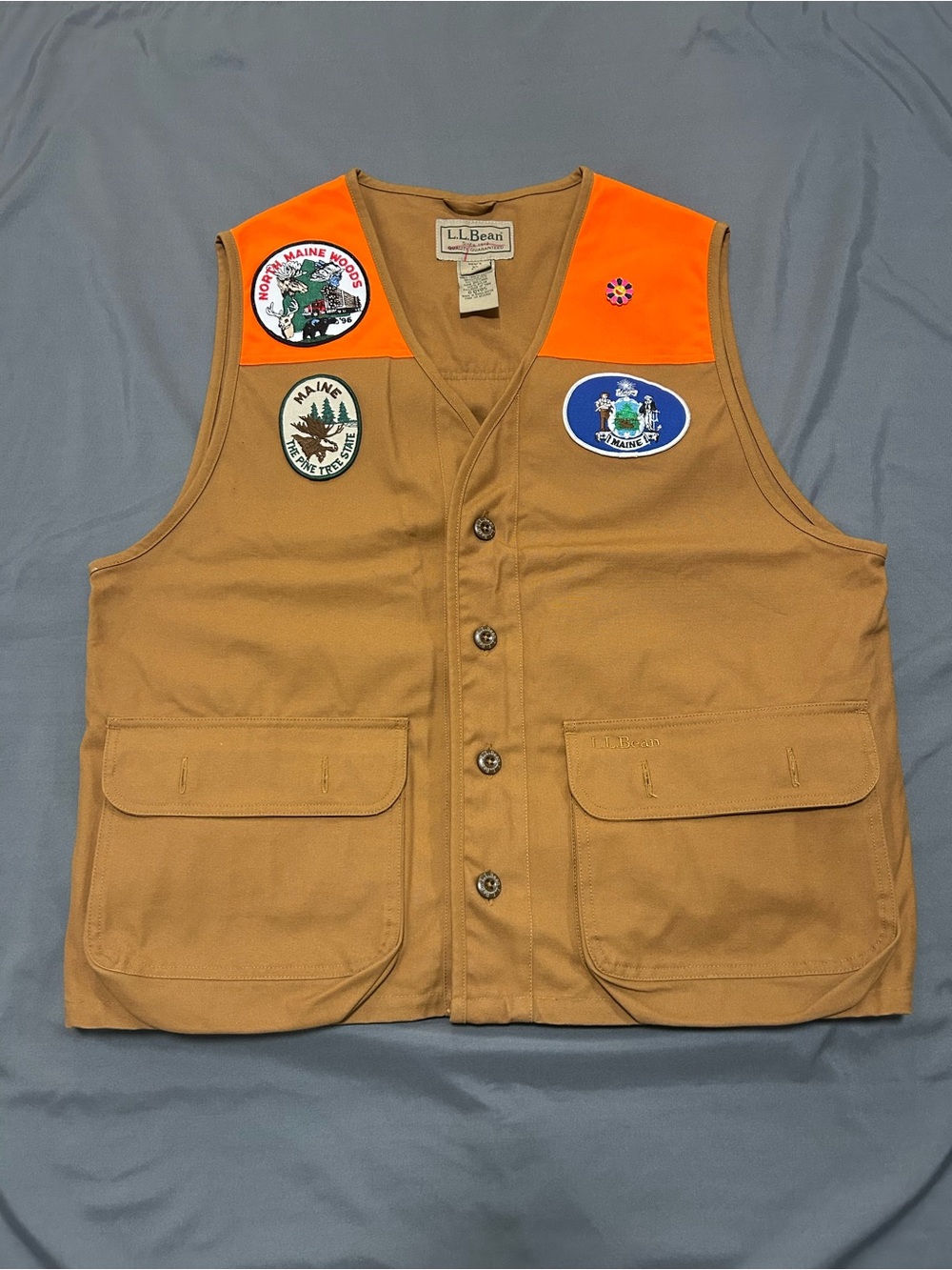 Vintage L.L. Bean / MAINE PATCHWORK / ButtonUp Duck Hunting Vest With Back Panel